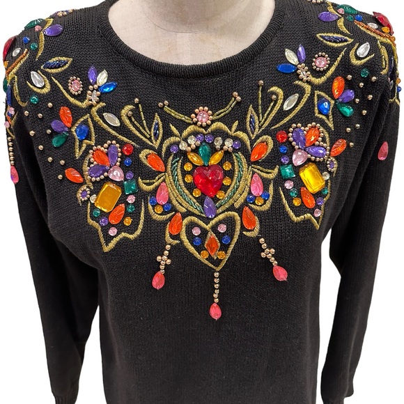 VTG Lindsey Blake Petites Black Bejewelled Embellished Sweater Size S - Picture 2 of 11